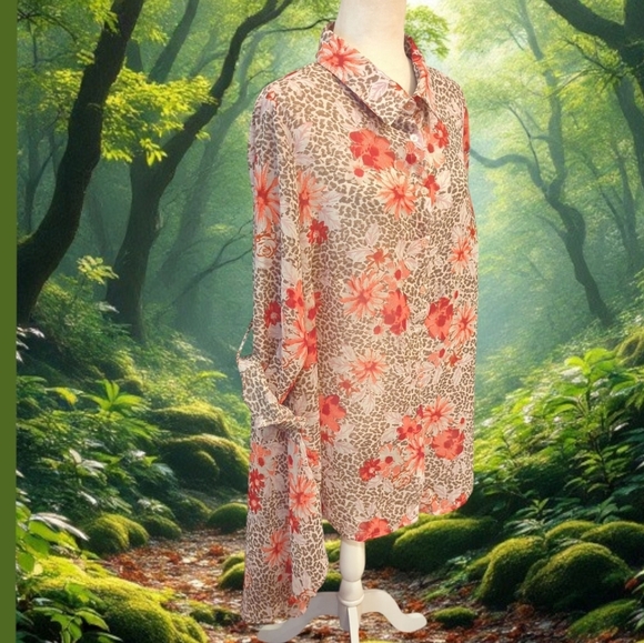 fairycore Whimsigoth Floral Flowy Semi Sheer Button-Up Hi Low Blouse Sz 2X - Picture 1 of 10